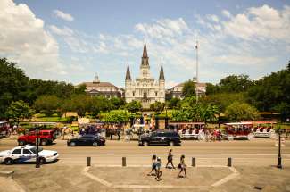 Der Jackson Square gehört zu den Wahrzeichen von New Orleans, hier finden verschiedene Veranstaltungen statt.