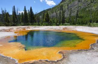 Im Yellowstone National Park sieht man unter anderem zahlreiche heiße Quellen und zischende Geysire.